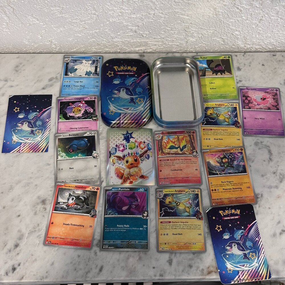 🎴 Pokémon Trading Card Tin Set – Dolphin Tin + Cards Bundle – Holo Included!